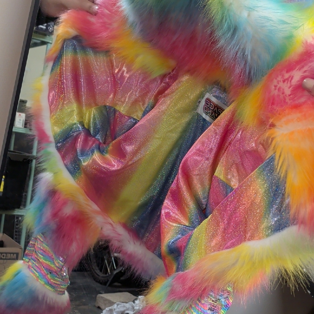 Colorful Faux Fur Coat - Picture 2 of 3